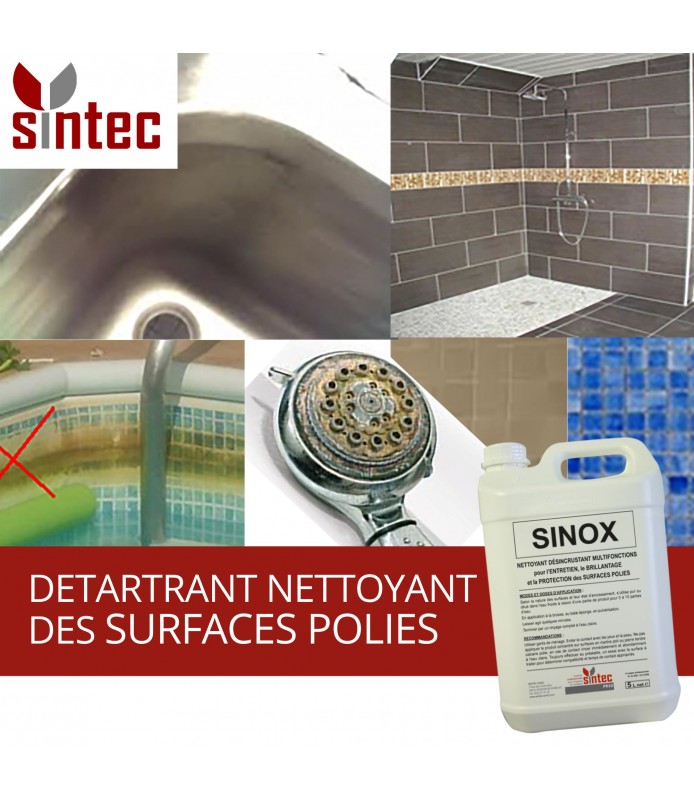 SINOX - Nettoyant détartrant professionnel pour surfaces en chrome, inox, aluminium anodisé